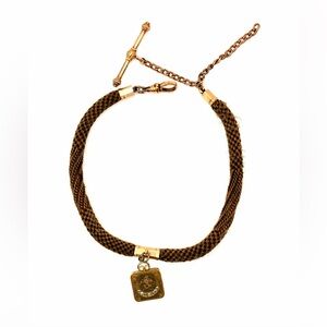 Antique Victorian Hair Work Watch Chain Gold Filled Crescent Moon Fob Locket